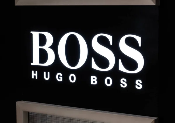 London August 2018 Hugo Boss Logo Display Luxury Fashion Store — Stock Photo, Image