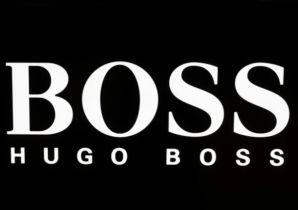 Londyn Wielka Brytania Sierpień 2018 Hugo Boss Logo Wyświetlaczu Luksusowy — Zdjęcie stockowe