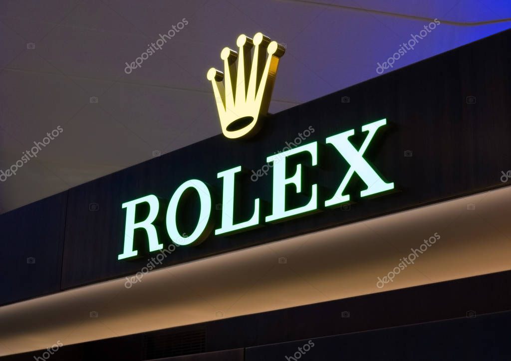 LONDON, UK - AUGUST 31, 2018: Black display with Rolex logo in store.