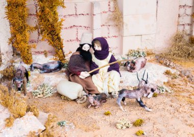 Londra, İngiltere - 31 Ağustos 2018: St. Paskalya arifesi Aida Raimondos Peceliuniene benzersiz sergi. Jerusalem bekleyen mucize adımlarında bir gezinti. Paskalya sabah sahne.