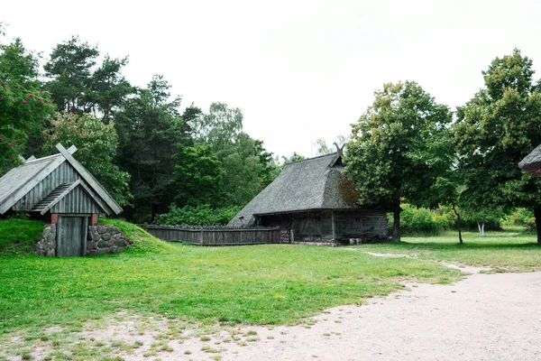 Oude Ouderwetse Houten Huizen Xix Eeuw Dorpje Midden Het Bos — Stockfoto