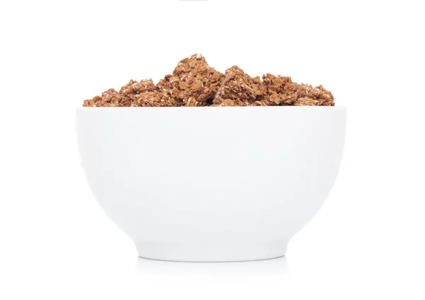 Tigela Branca Com Cereal Granola Chocolate Orgânico Natural Branco — Fotografia de Stock