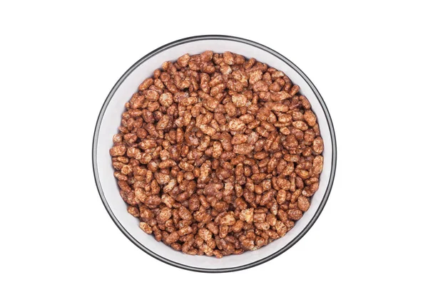 Black Bowl Natural Organic Granola Cereal Chocolate Flakes White Top — Stock Photo, Image