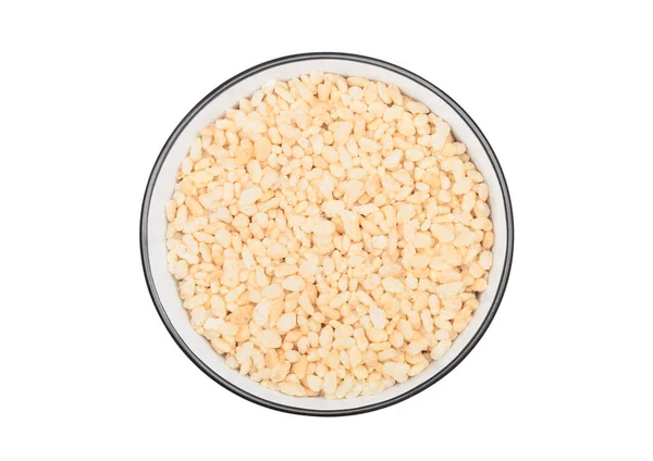 Tigela Preta Com Arroz Milho Cereais Granola Orgânica Natural Vista — Fotografia de Stock