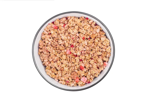 Ciotola Nera Con Cereali Biologici Naturali Granola Con Frutta Estiva — Foto Stock
