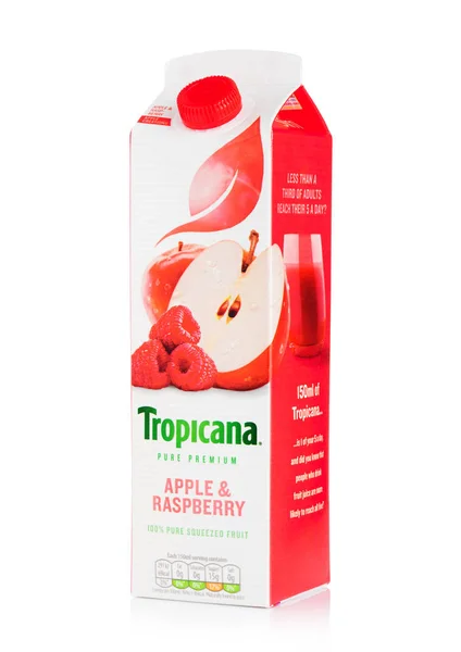 London September 2018 Tropicana Pressed Apple Raspberry Juice White Background — Stock Photo, Image