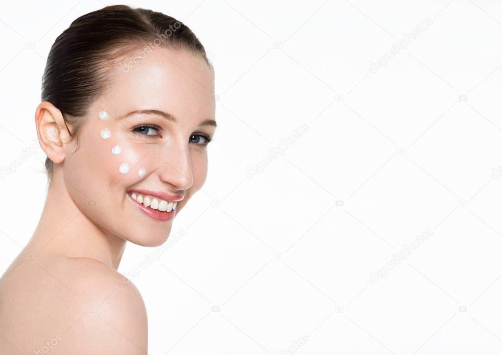 Beauty woman healthy cosmetic makeup portrait on white background