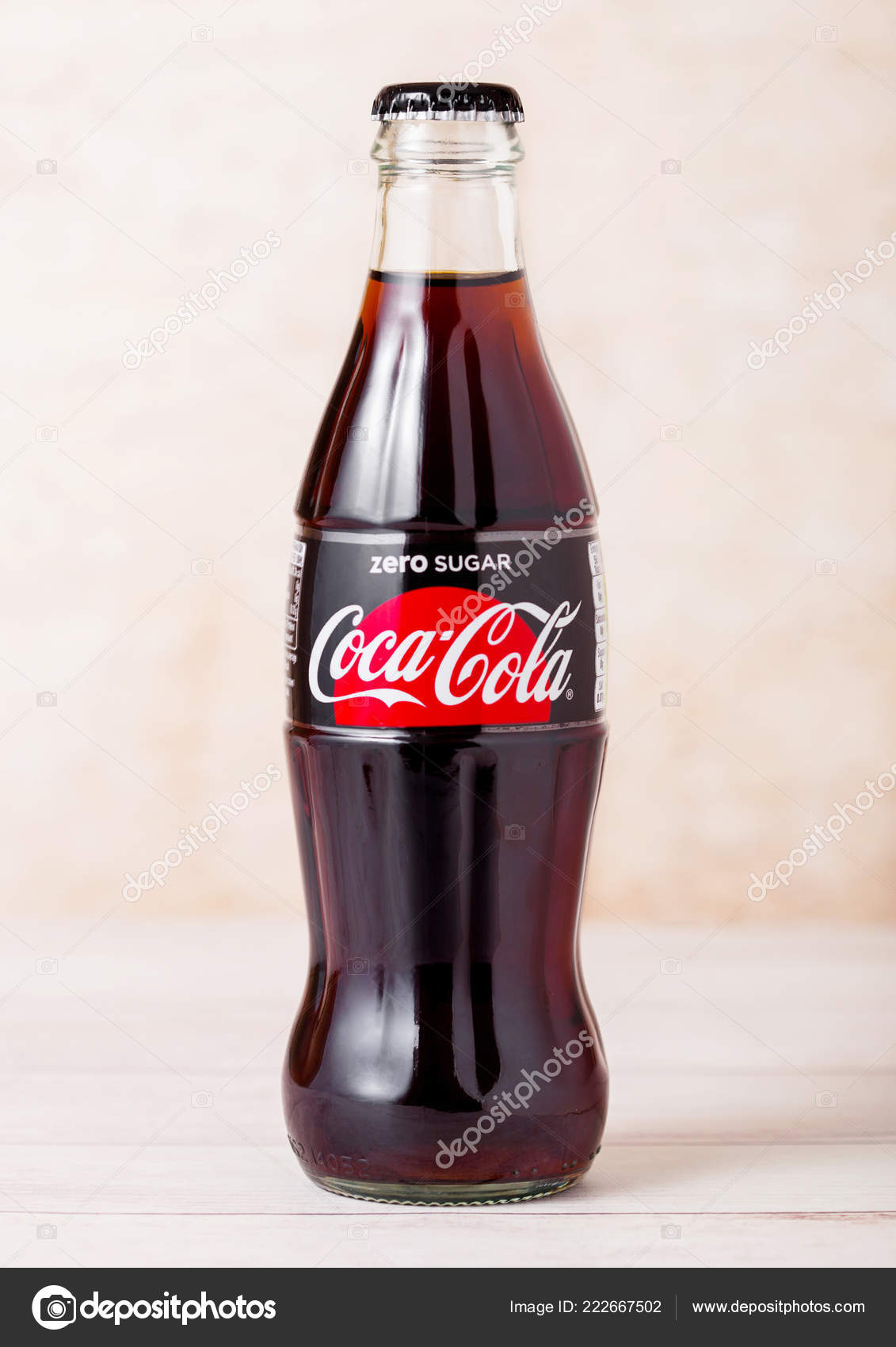 London August 2018 Glass Bottle Zero Sugar Coca Cola Soft Stock