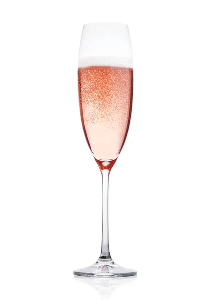 Rosa Champagnerglas Mit Blasen Isoliert Auf Weißem Hintergrund — Stockfoto