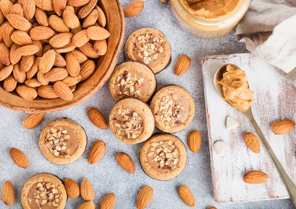 Homemade Biscuit Cookies Almond Nuts Peanut Butter Marble Board Kitchen — Stock Photo, Image