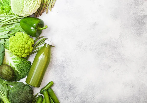 Assorted Green Toned Raw Organic Vegetables White Stone Background Avocado — Stock Photo, Image