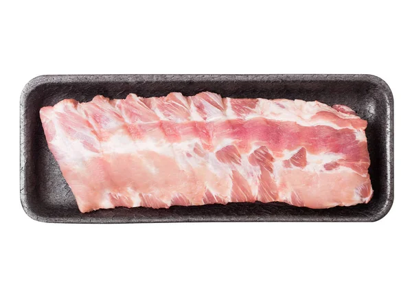 Baki Plastik Daging Babi Mentah Untuk Barbeque Atas Putih — Stok Foto