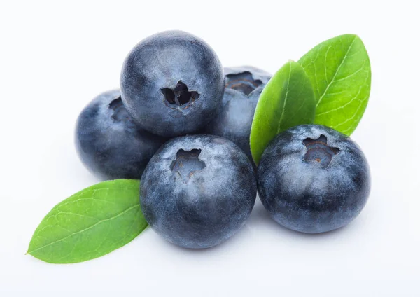 Fresh Raw Organic Blueberries Leaf White Background Stock Image