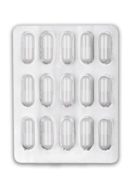 Beyaz bir gümüş blister paketinde ilaç Pills 