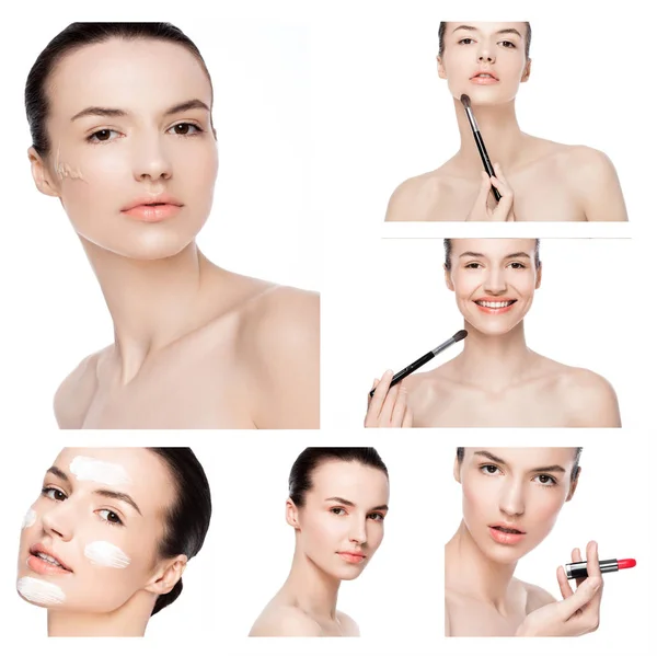 Collage belleza modelo de moda con maquillaje natural — Foto de Stock