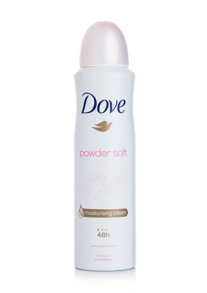 LONDRES, ROYAUME-UNI - 18 AOÛT 2019 : Dove powder soft hydratant cream on white. Pas d'alcool antisudorifique — Photo