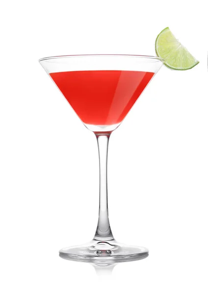 Cocktail Cosmopolita Classico Cristallo Con Fetta Lime Fondo Bianco — Foto Stock