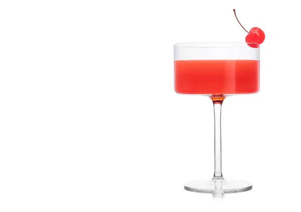 Cosmopolitische Cocktail Modern Kristalglas Met Roze Kers Witte Achtergrond Ruimte — Stockfoto