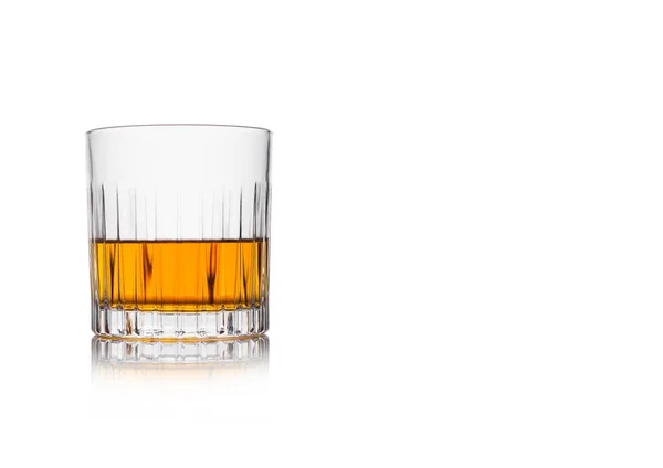 Scotch Whiskey Crystal Elegant Glass White Background Reflection Space Text — Stock Photo, Image