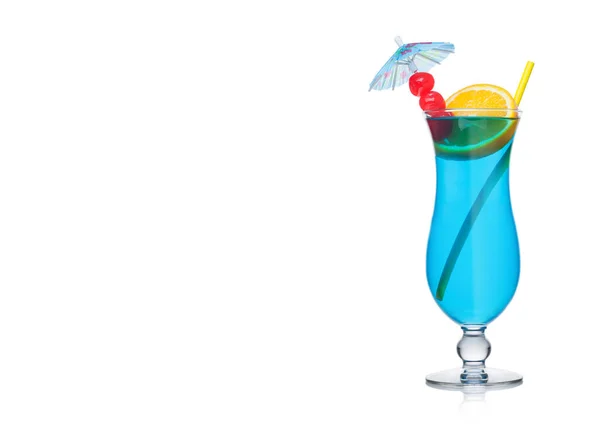 Blauwe Lagune Cocktail Klassiek Glas Met Stro Oranje Plak Met — Stockfoto