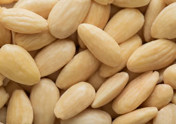 Healthy Blanched Almonds Nuts Top View Macro Background — Stock Photo, Image
