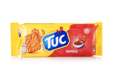 LONDON,UK - MAY 25, 2025 : Pack of Tuc biscuit crackers with paprika taste on white.