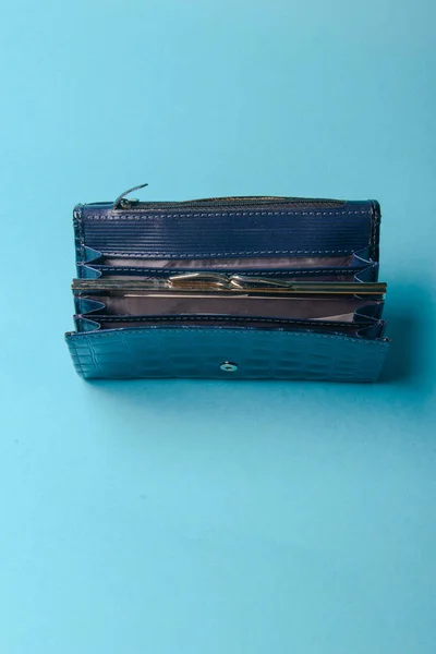 Blå läder handväska — Stockfoto