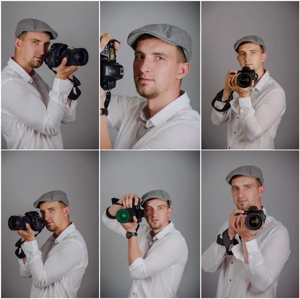 Young man using a professional camera — Stock Photo, Image