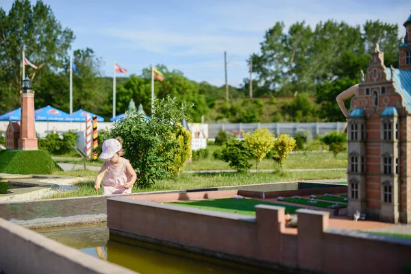 stock image Little girl spending fantastic time on playground. Happy childhood