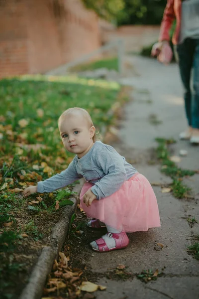 Adorable girl having fun on beautiful autumn day. authentic chil — Stockfoto
