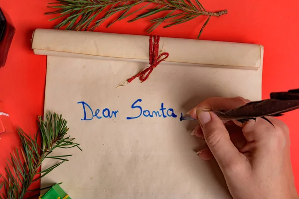 Empty letter for Santa Claus. Copy space. Red background. — Stock Photo, Image