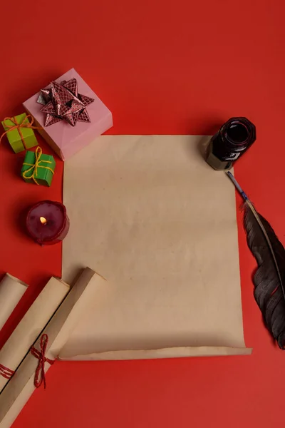 Carta Vacía Para Santa Claus Copiar Espacio Fondo Rojo — Foto de Stock