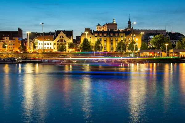 Szczecin Vista Nocturna Desde Otro Lado Del Río Hasta Centro —  Fotos de Stock