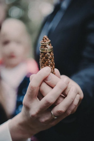 Belos Dois Anéis Casamento Dourados Feito Material Mais Alta Qualidade — Fotografia de Stock