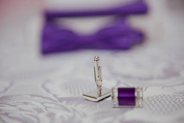 Accesorios Boda Del Novio Corbata Lazo Traje Gemelos Cinturón Zapatos — Foto de Stock