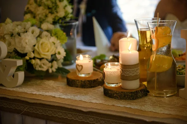 Tavolo Sposa Splendidamente Decorato Altri Dettagli Nella Sala Delle Nozze — Foto Stock