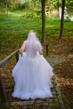 Gelin ve damat doğadaki bir fotoğraf çekiminde..