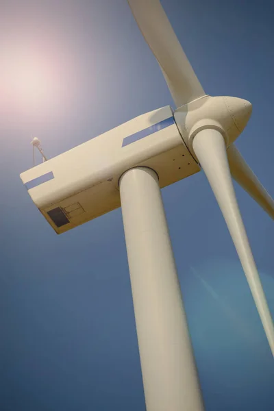 Windtrubine Bei Sonnigem Tag Mit Blauem Himmel — Stockfoto