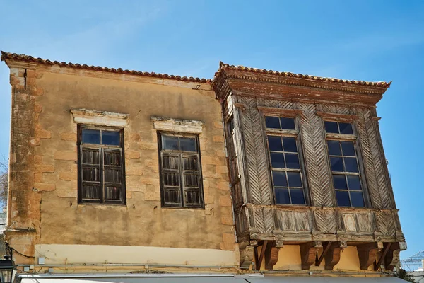 Una Vecchia Casa Legno Nella Città Rethymnon — Foto Stock