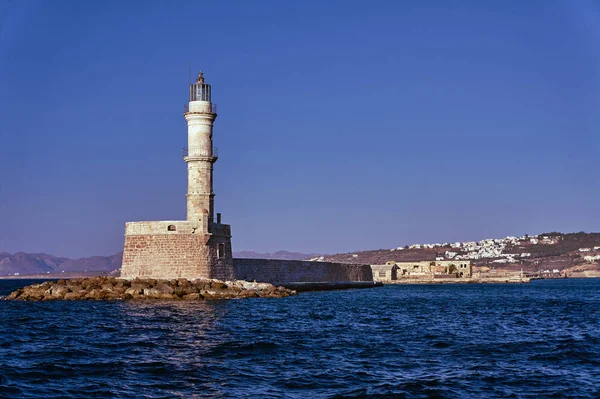 Faro Puerto Viejo Por Noche Chania Creta —  Fotos de Stock