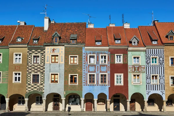 Fachadas Casas Históricas Plaza Del Mercado Viejo Poznan —  Fotos de Stock