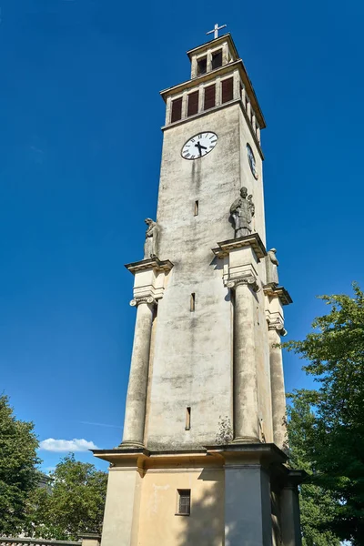 Campanile Néoclassique Avec Statues Horloge Poznan — Photo