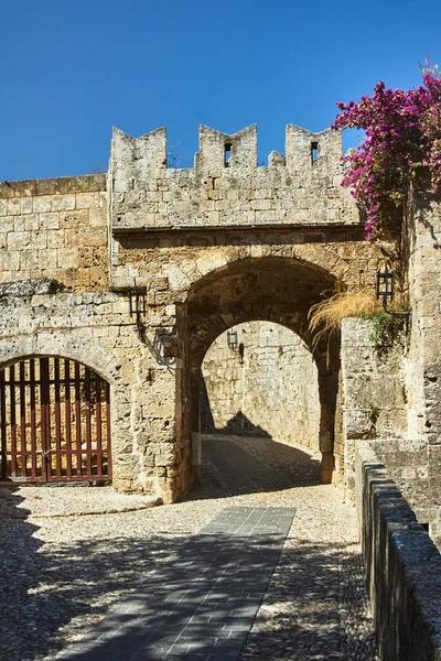 Puerta Del Castillo Medieval Los Caballeros Isla Rodas — Foto de Stock