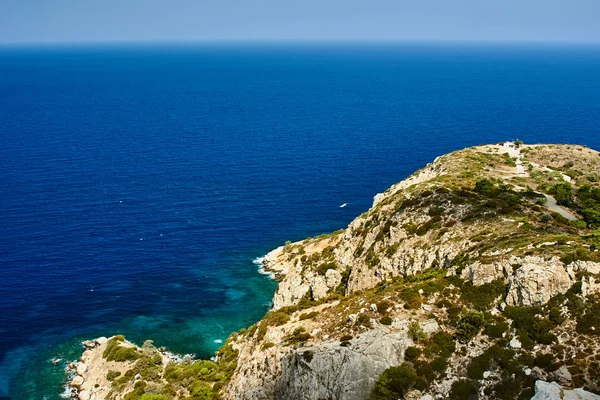 Klippiga Kusten Den Grekiska Rhodos Medelhavet — Stockfoto