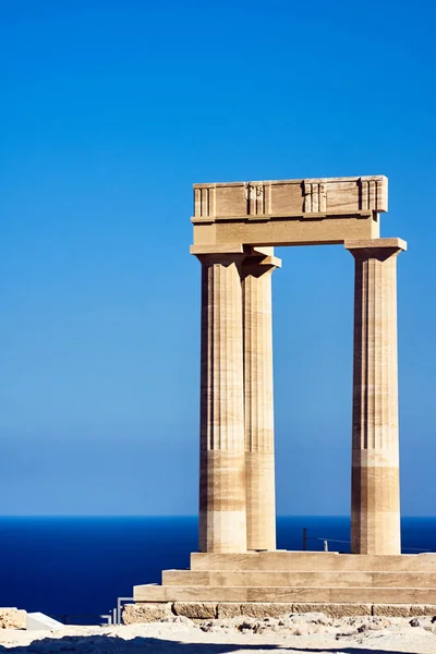 Starożytna Świątynia Kolumn Miasto Lindos Rodos — Zdjęcie stockowe