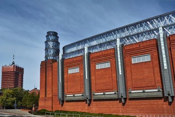 Fragments Modern Office Buildings Red Brick Wall Old Brewery Poznan — Stock Photo, Image