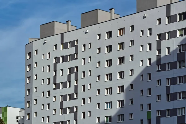 The facade of a residential high-rise buildings in Poznan