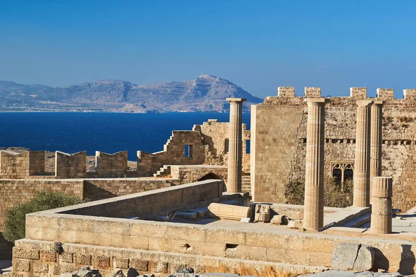 Ruins Ancient Buildings Acropolis City Lindos Island Rhodes — Stock Photo, Image