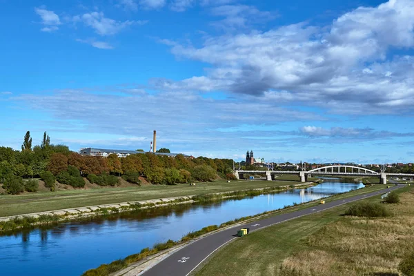 Paysage Urbain Avec Rivière Warta Les Tours Cathédrale Poznan — Photo