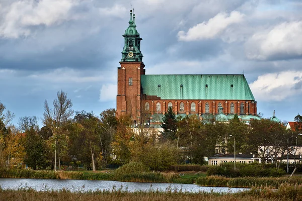Gótikus Katedrális Templom Őszén Gniezno — Stock Fotó